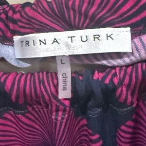 Trina Turk Pink and Black Patterned halter dress L